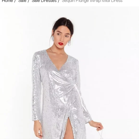 silver sequin wrap midi dress Novah Silver Velvet Sequin Wrap Detailing Midi Dress Girl In Mind